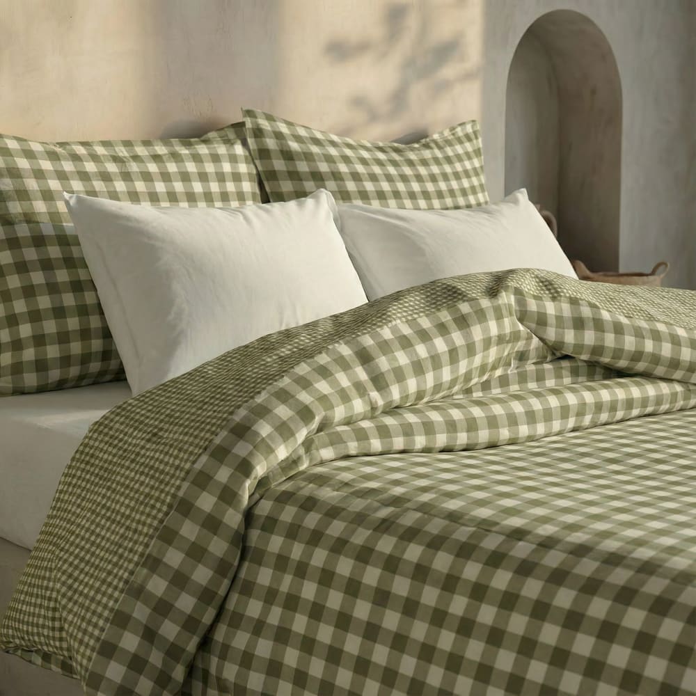 Housse de couette réversible 100 % coton vert 200x200 cm