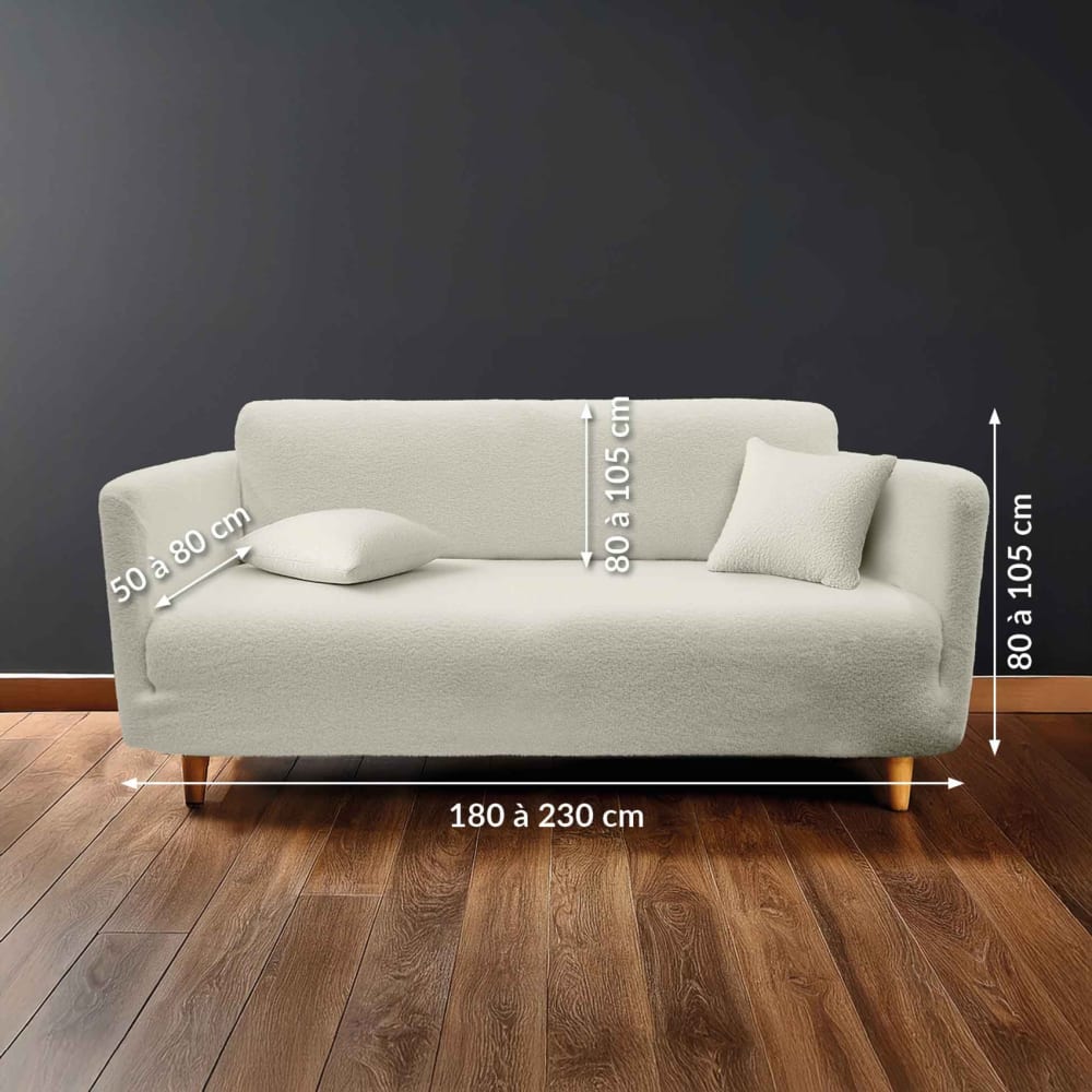 Housse de canapé extensible bouclette polyester naturel 230 x 60 - Maisons du Monde
