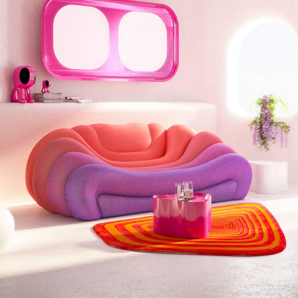 Table basse avec rangement en fibre de verre rose