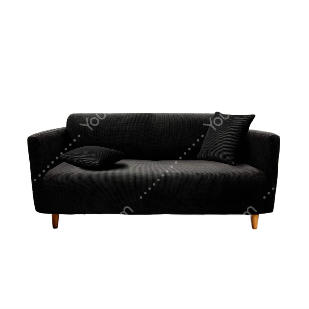 Housse de canapé extensible polyester gaufré noir 180x230cm