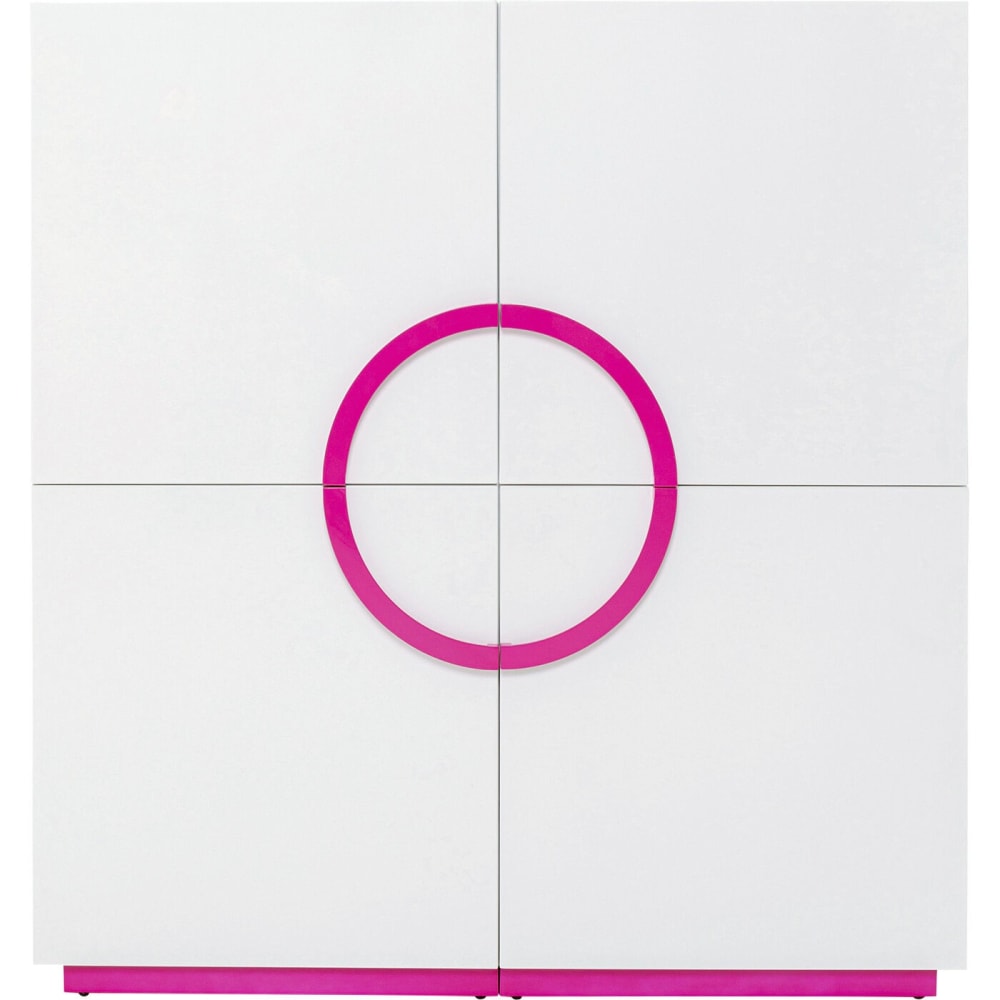 Armoire 4 portes en verre blanc et acier rose
