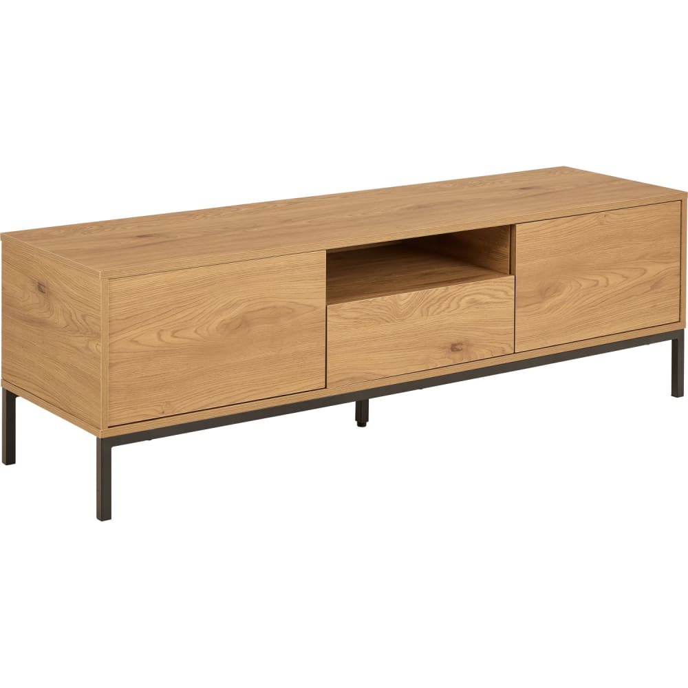 Meuble TV 2 portes et 1 tiroir pieds métal noirs Beige