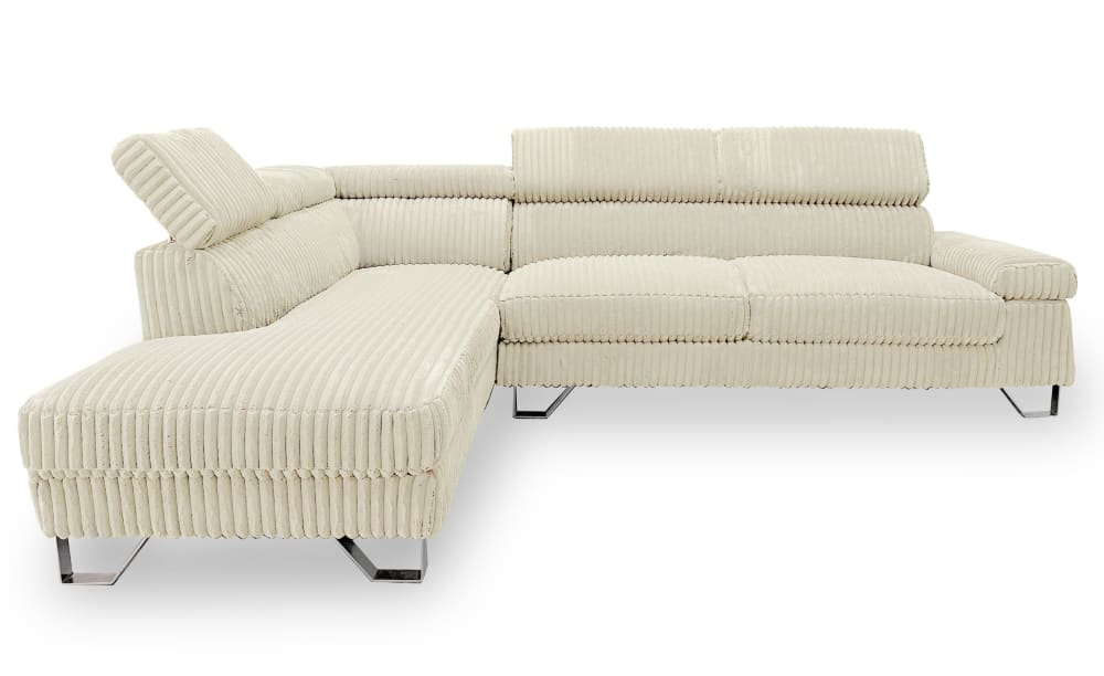 Canapé d'angle à gauche avec têtières relevables velours côtelé beige