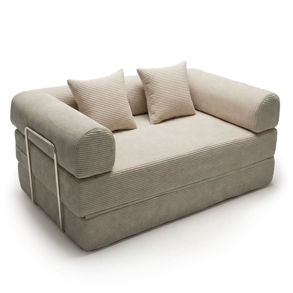 Canapé 2 places convertible et modulable velours côtelé taupe clair