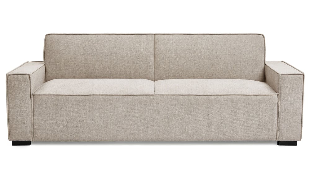 Canapé convertible clic-clac 3 places tissu effet lin taupe clair