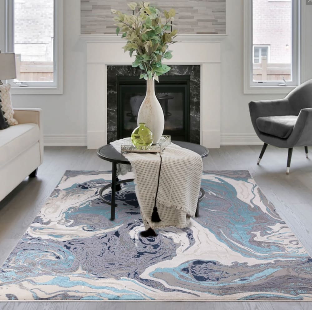 Novatrend Moderner Teppich für Wohnzimmer Blau 200x290 cm style modern Blau Pes - Polyester