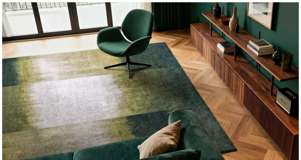 Tapis moderne tissé plat  Vert Diam 240 cm