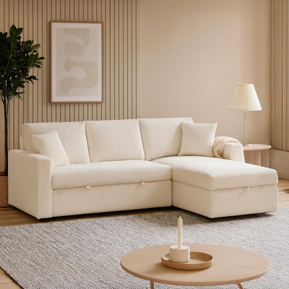 Canapé d'angle convertible avec coffre de rangement réversible velours