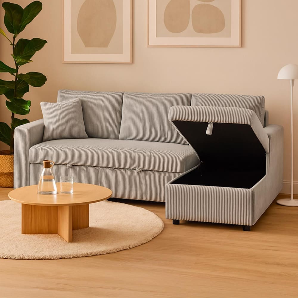 Canapé d'angle convertible avec coffre de rangement réversible velours