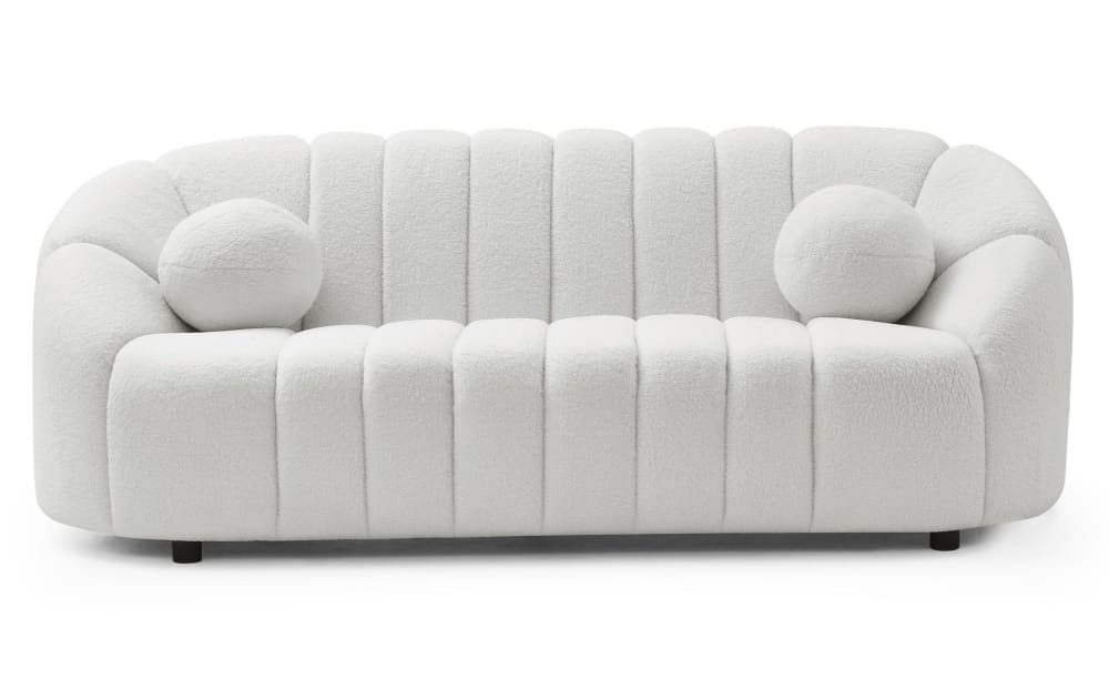 Canapé 3 places design tissu bouclette blanc