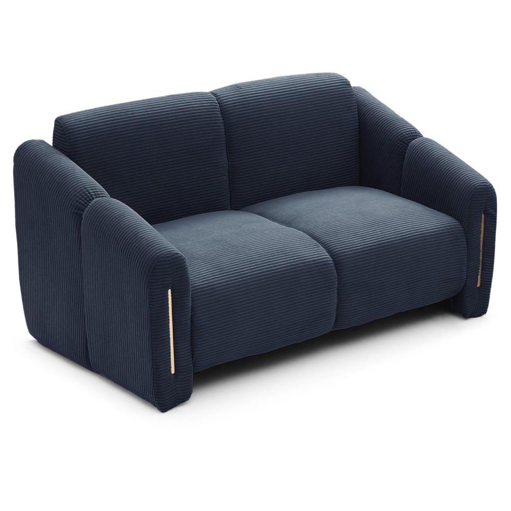 Canapé 2 places design métal doré et velours côtelé bleu foncé