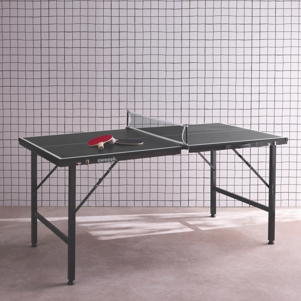 sweeek Mini-Tischtennisplatte, klappbar, 150 x 75 cm, für den Innenbereich, SCHWARZ STAHL Kinder