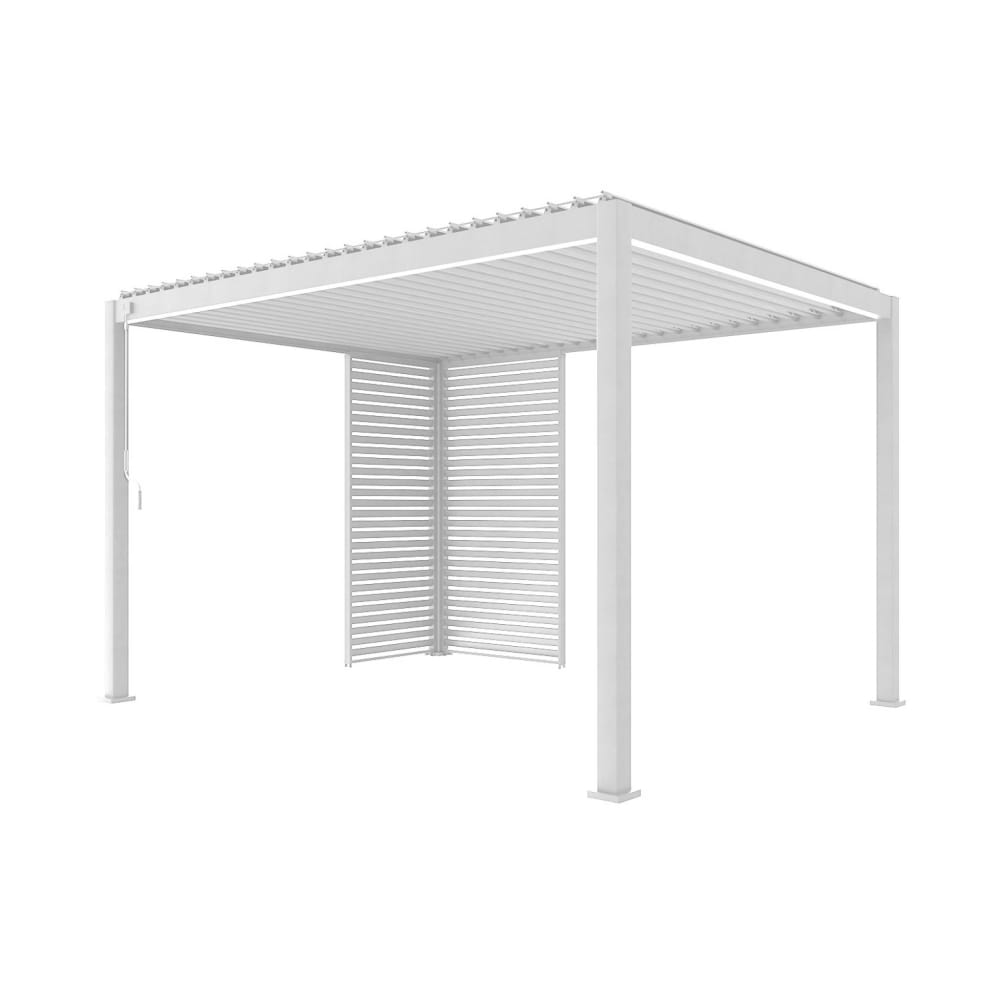 Pergola bioclimatique 4x3m blanc + persienne 100cm et 130cm