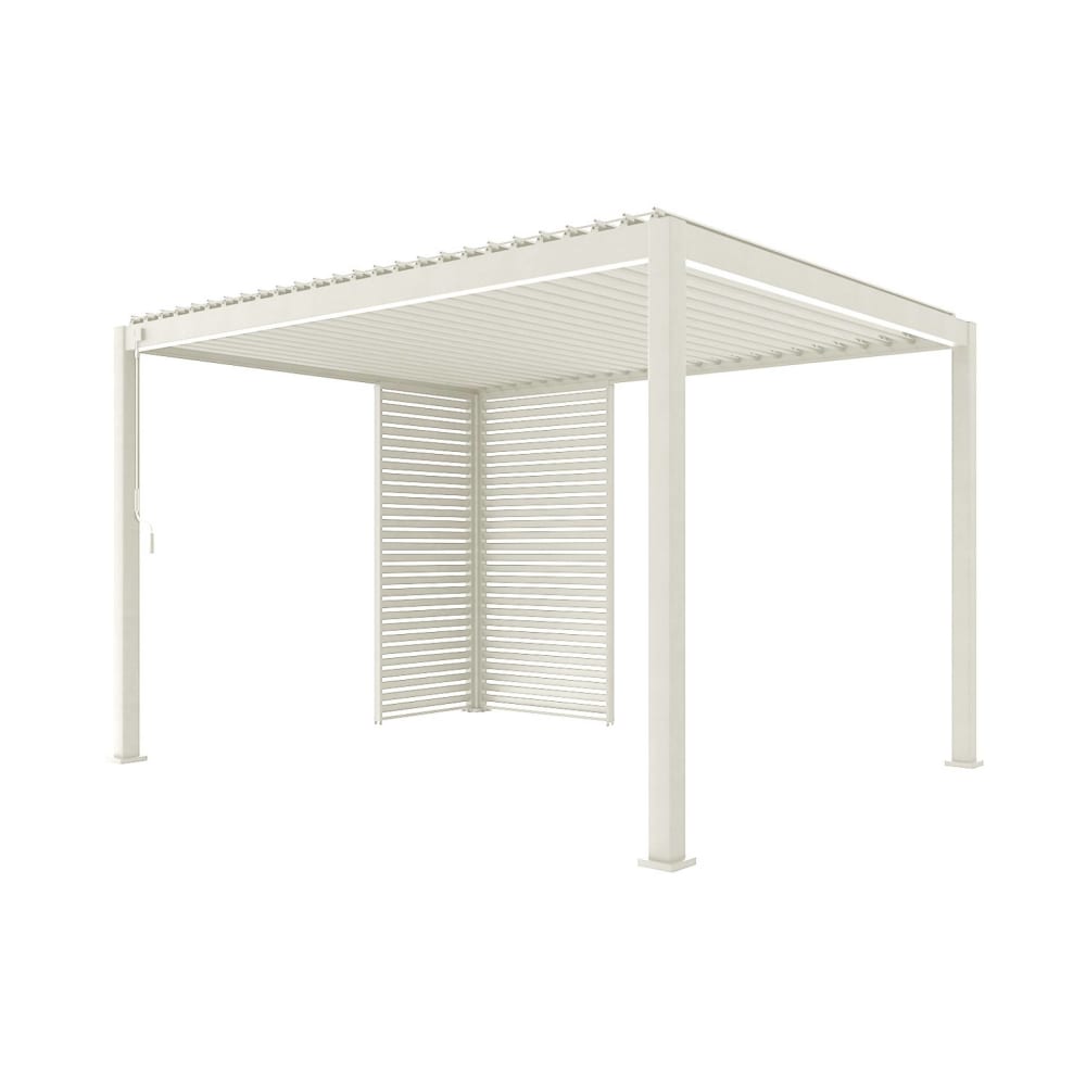 Pergola bioclimatique 4x3m beige + persienne 100cm et 130cm