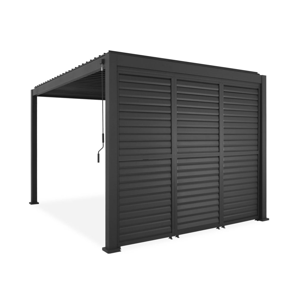 Pergola bioclimatique 4x3m anthracite + 3 persiennes 100cm lames