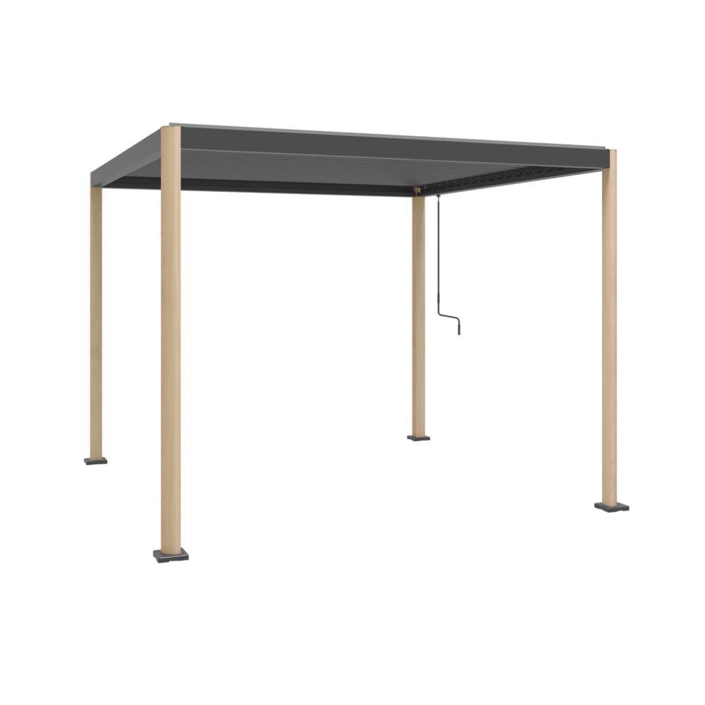 Pergola bioclimatique effet bois aluminium et acier 3x3m