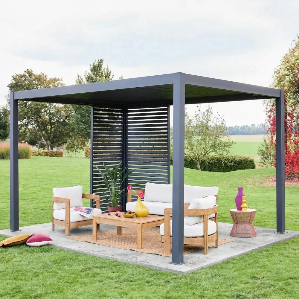Bioklimatische Pergola 4x3m anthrazit + Lamellenwände 100 cm und