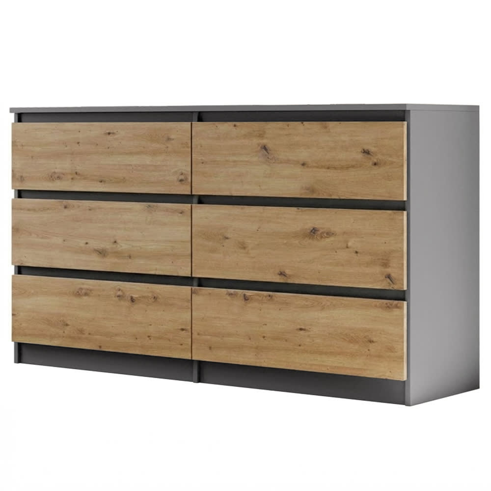 Commode avec 6 tiroirs, anthracite + chêne Artisan, 140 cm