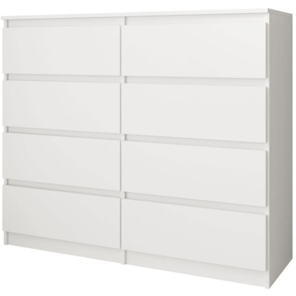 Commode avec 8 tiroirs, blanc mat, 100 cm