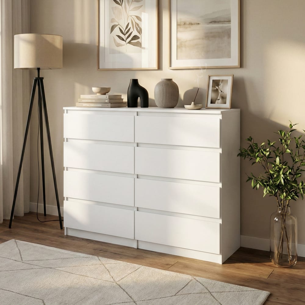 Kommode mit 8 Schubladen, Weiß matt, 100 cm - Maisons Du Monde