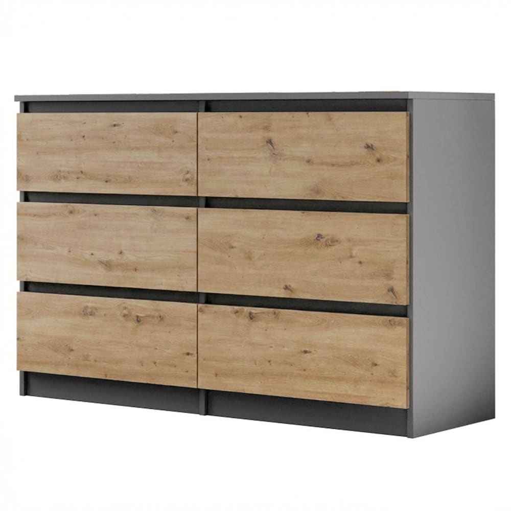 Commode avec 6 tiroirs, anthracite + chêne Artisan, 120 cm