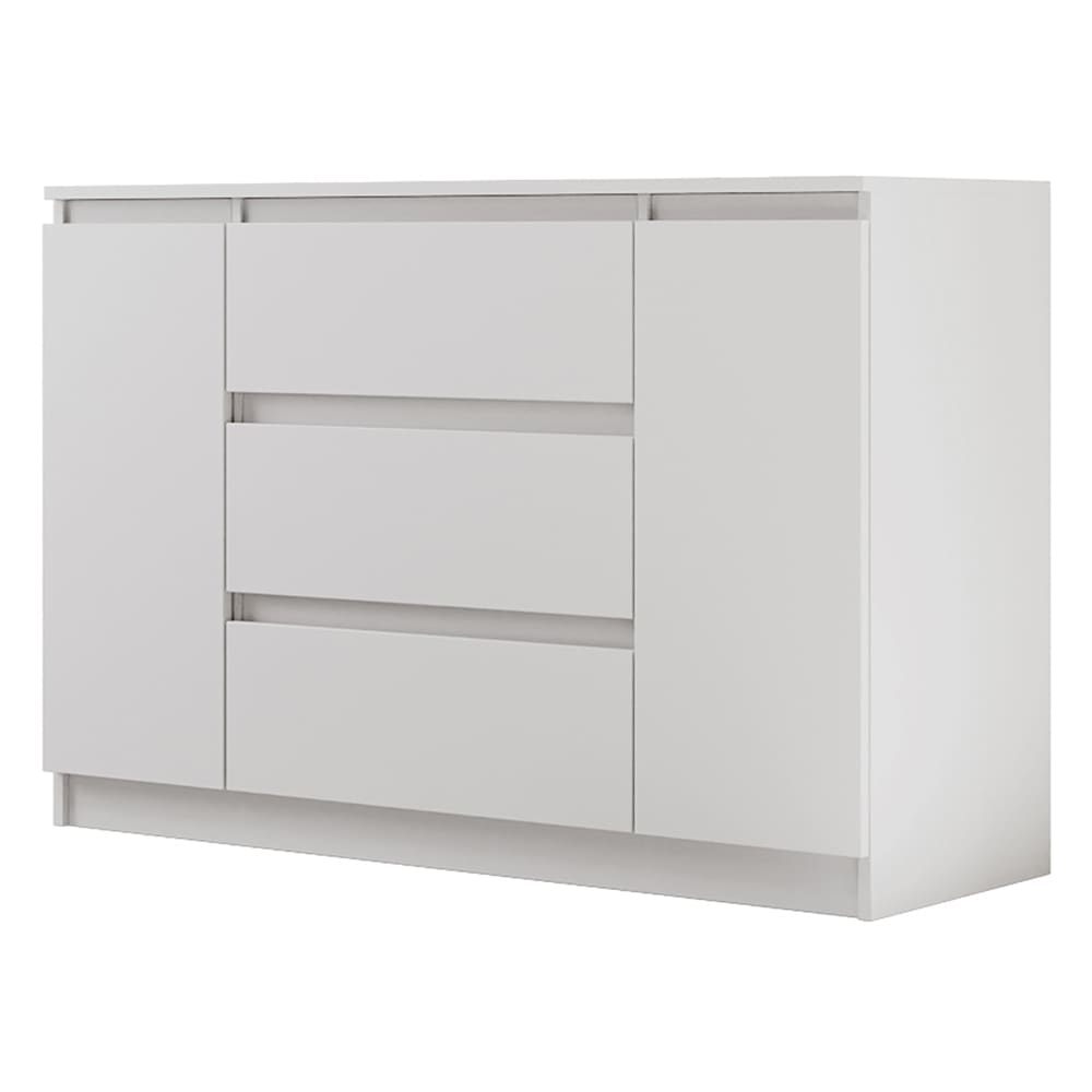 Commode avec 2 portes et 3 tiroirs, blanc mat, 120 cm