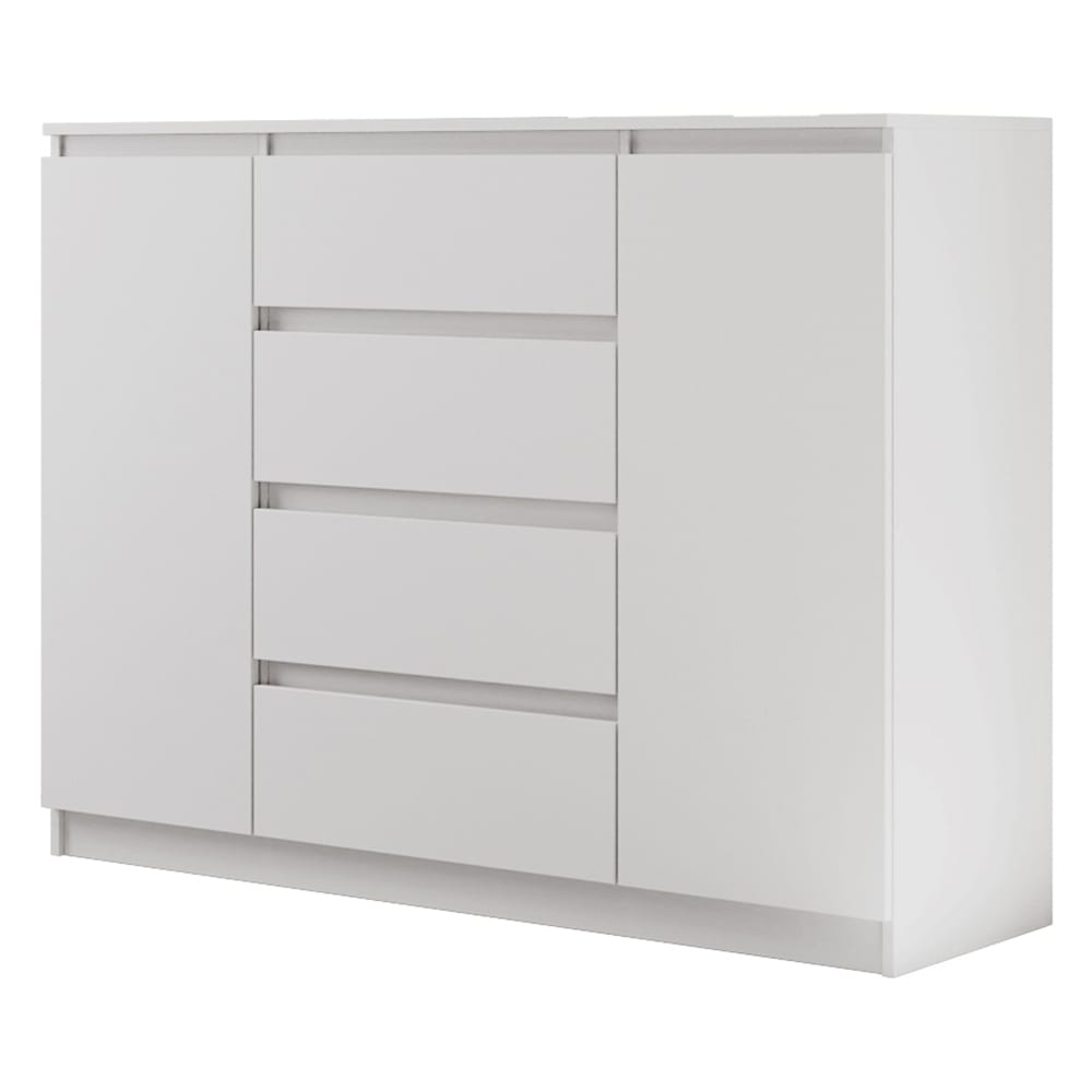 Commode avec 2 portes et 4 tiroirs, blanc mat, 120 cm