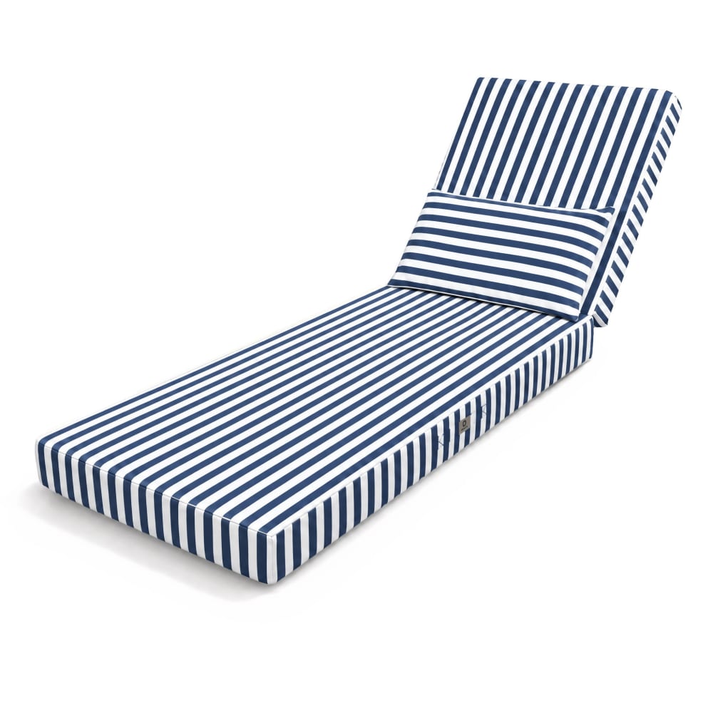 Premium Sonnenliege-Auflage mit Kissen – Marineblau gestreift -