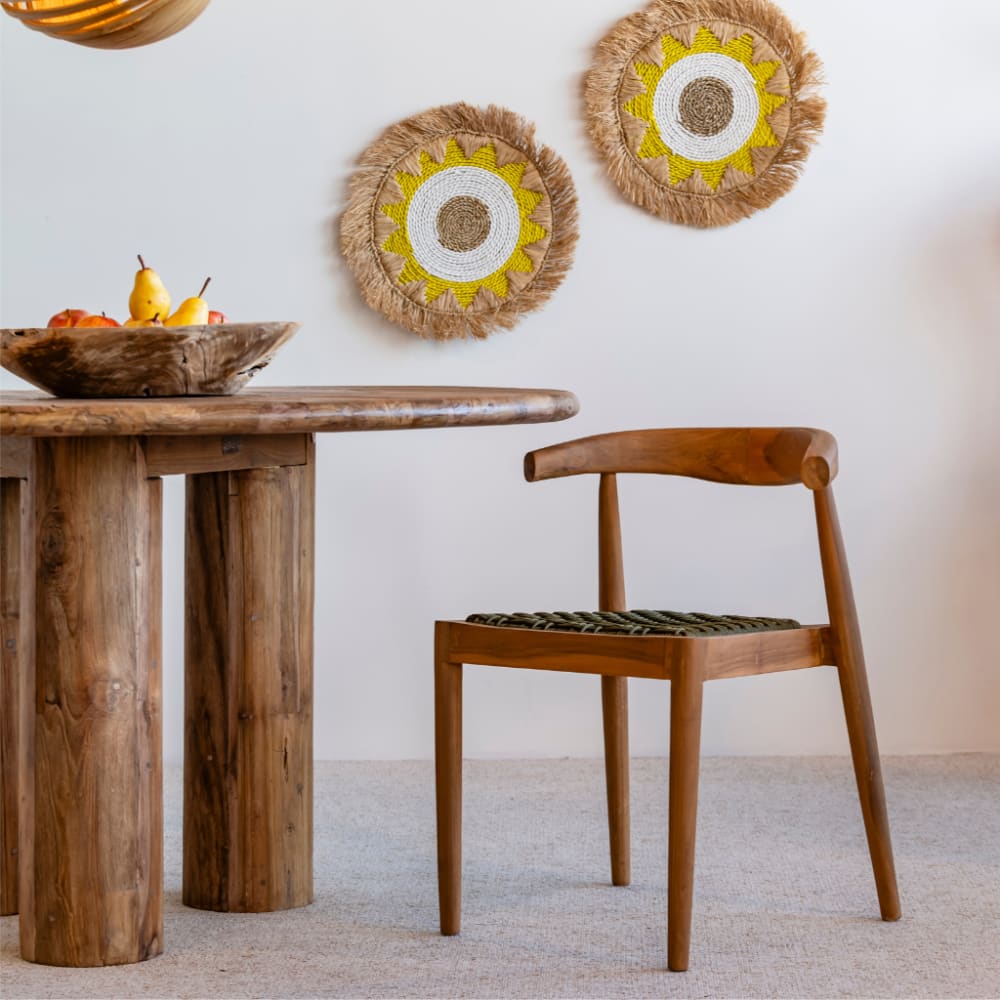 Chaise en bois de teck et corde synthétique verte