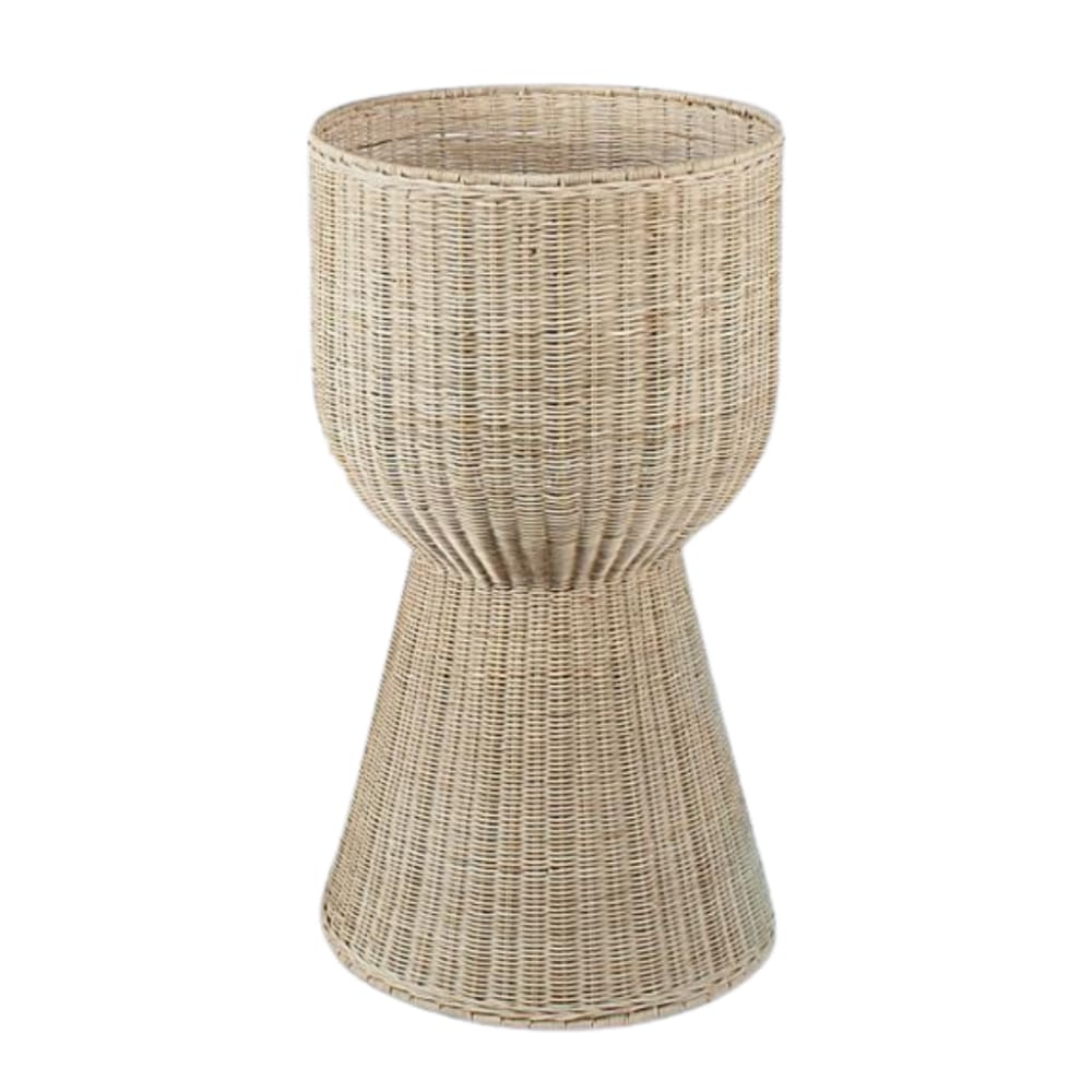 Lot de 2 grands cache pots sur pied en rotin