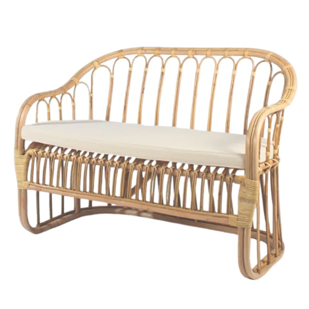 Banquette en rotin avec coussin d'assise