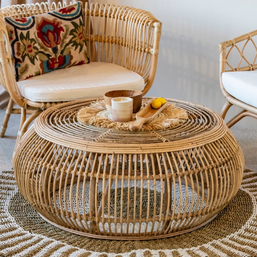 Table basse ronde en rotin
