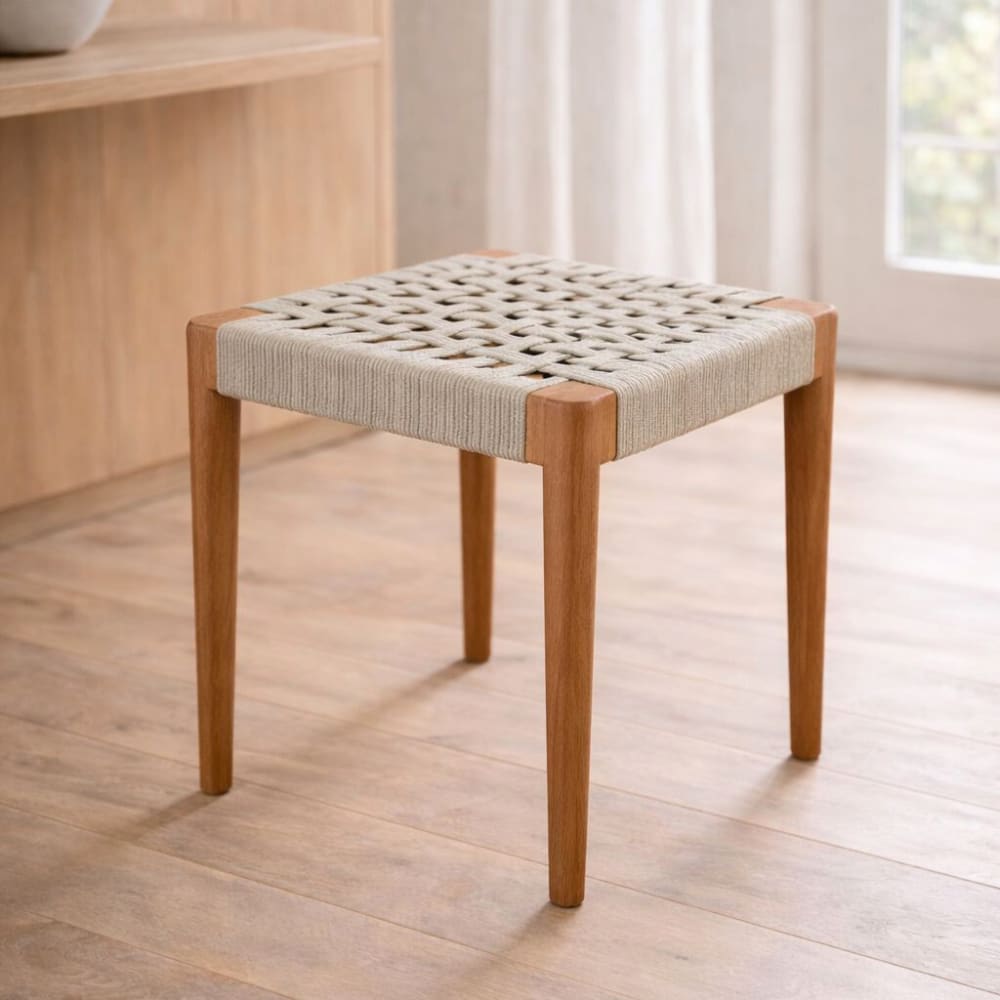 Tabouret en teck et corde naturelle