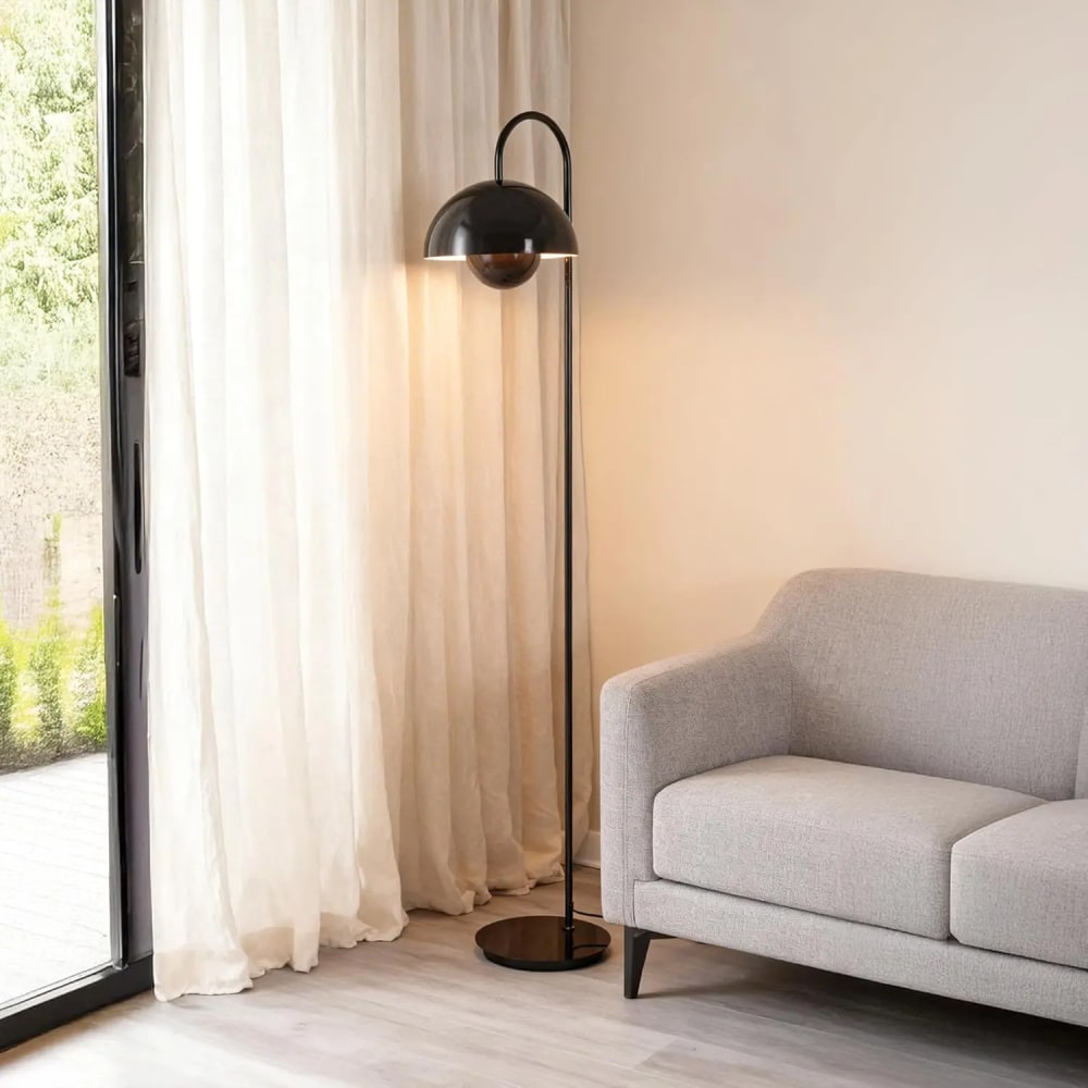 Lampadaire Champignon Style Nordique Métal Noir Douille E27 H159 cm — vue 3