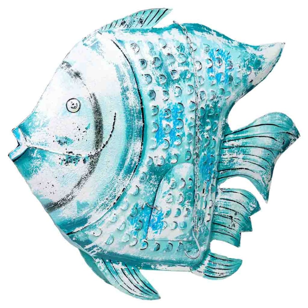 Wanderlust deco Fisch Kerzenhalter Metall 107x15x83h cm blau gealtert style seaside - Metall