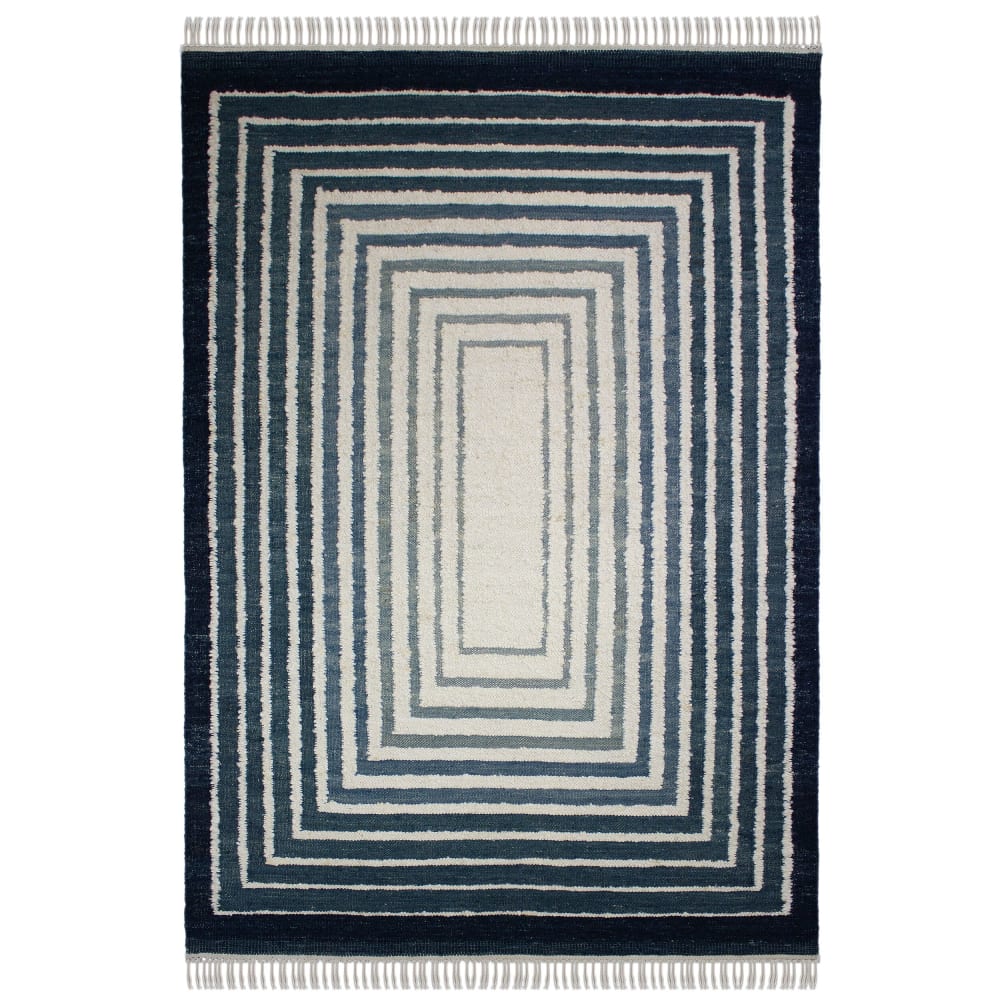 Tapis en laine bleue et beige 140x200cm