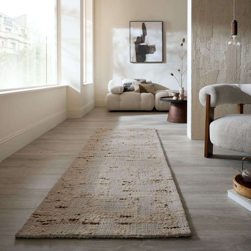 Tapis en laine de couloir beige 80x230cm