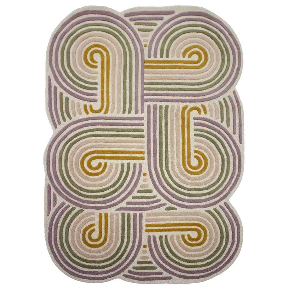 Tapis en laine verte, rose, jaune et violette 200x300cm