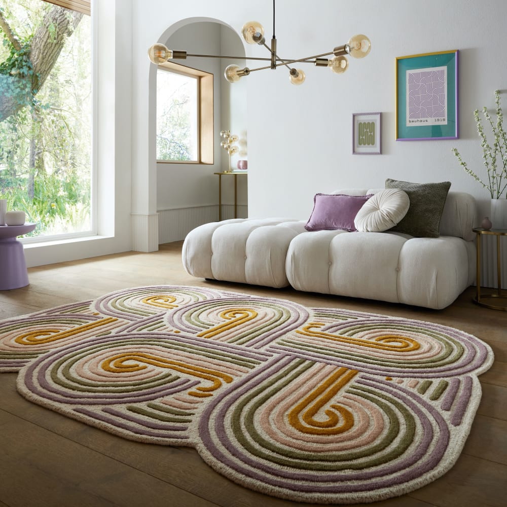 Tapis en laine verte, rose, jaune et violette 200x300cm — vue 3