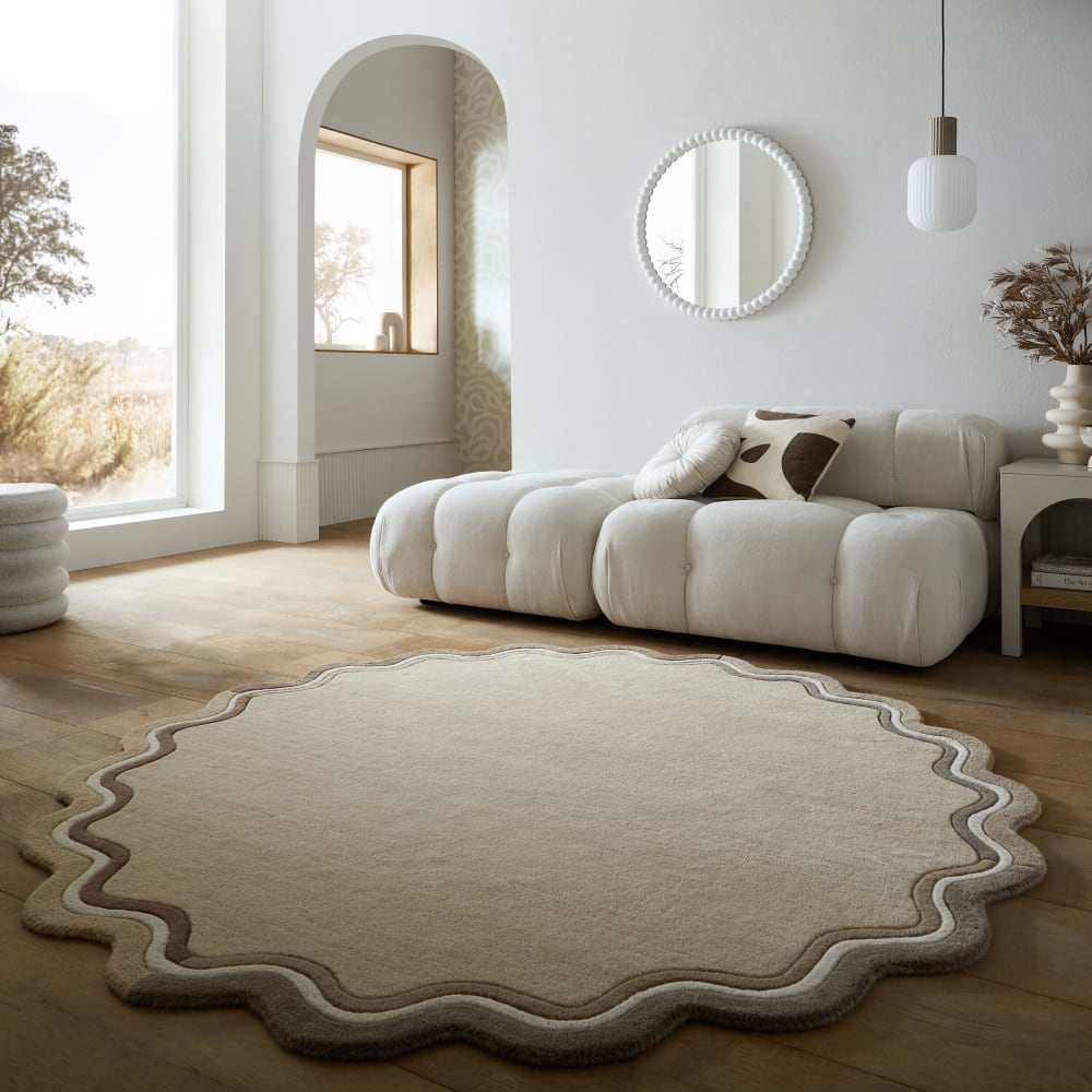 Tapis en laine rond beige et marron 180x180cm — vue 3