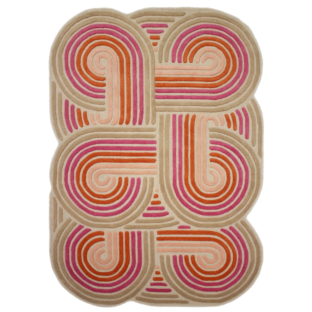 Tapis en laine rose, rouge et beige 200x300cm