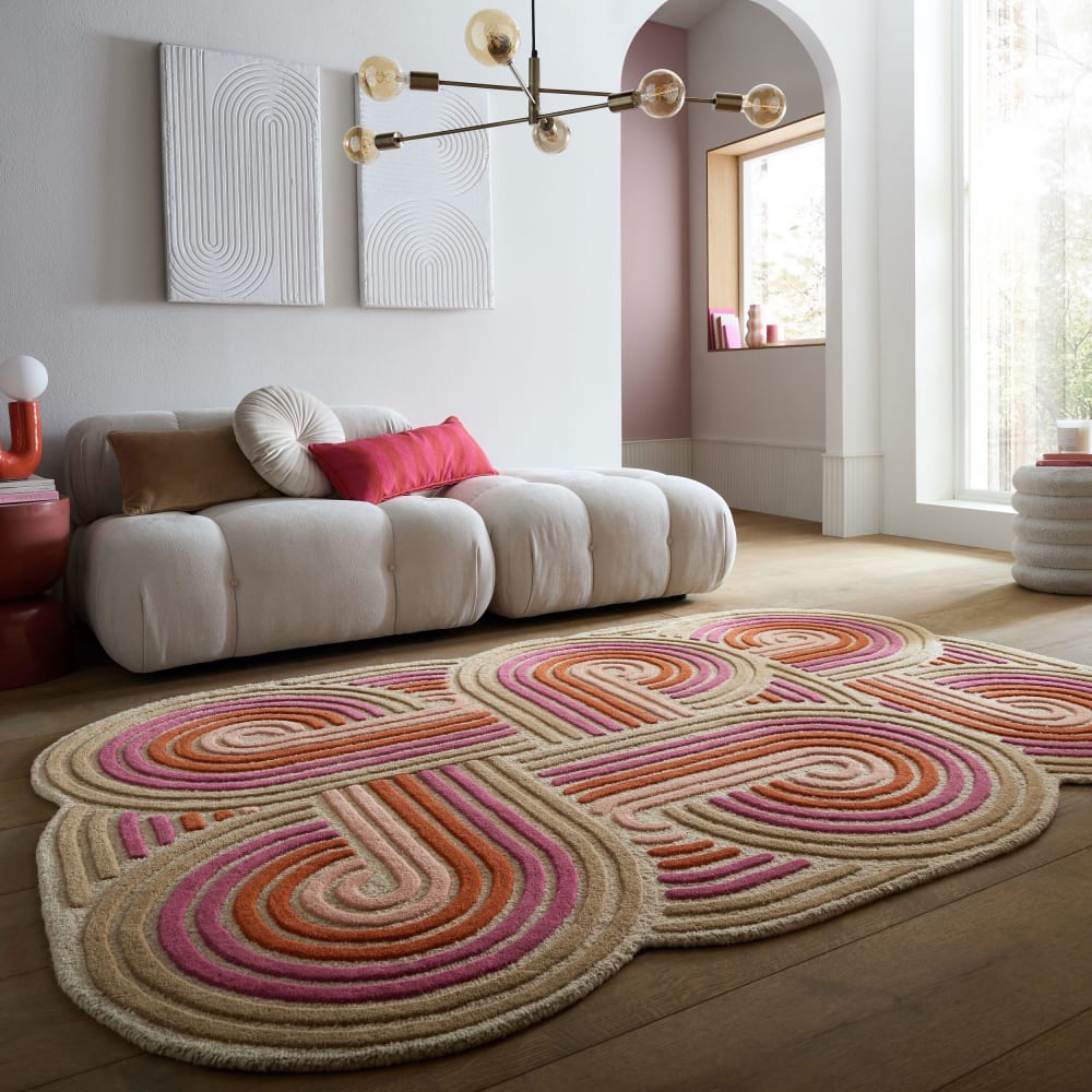 Tapis en laine rose, rouge et beige 200x300cm — vue 3