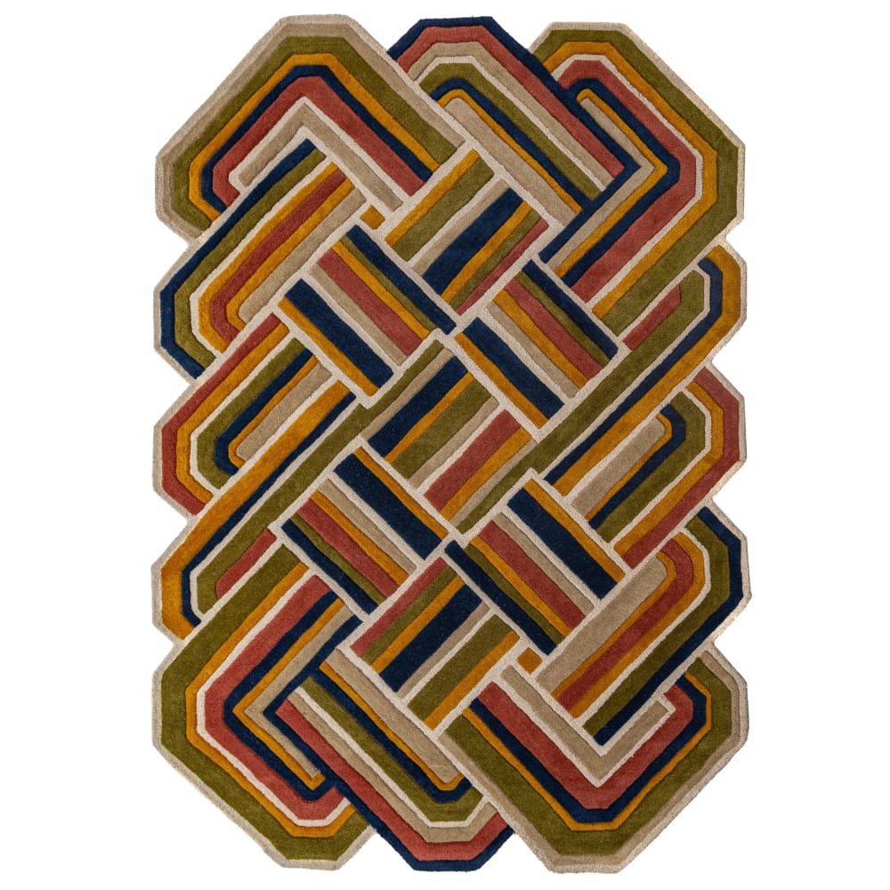 Tapis en laine rouge, vert, bleue et beige 160x230cm