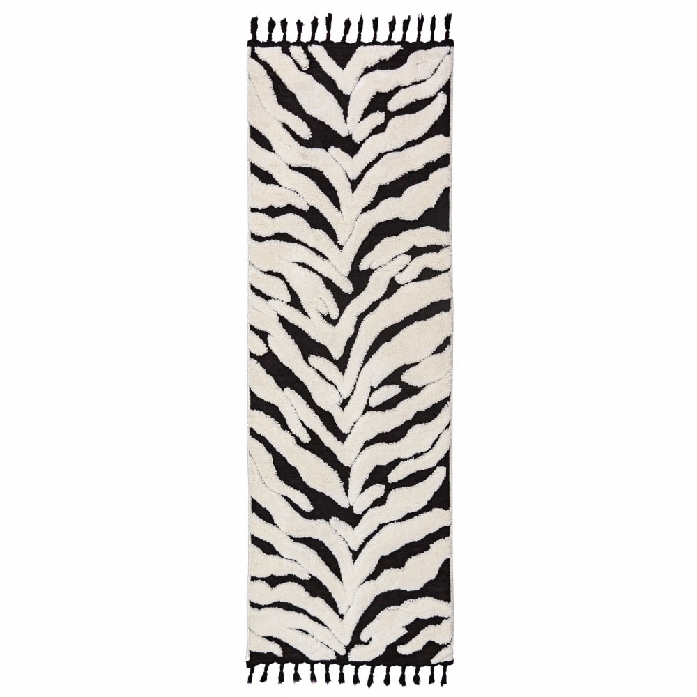 Tapis moderne de couloir blanc et noir 80x300cm
