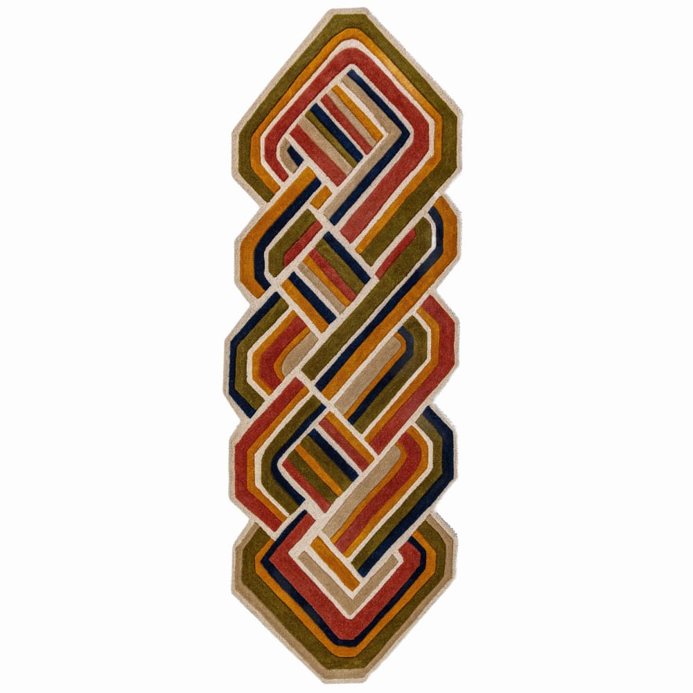 Tapis en laine de couloir rouge, verte, bleue et beige 80x300cm