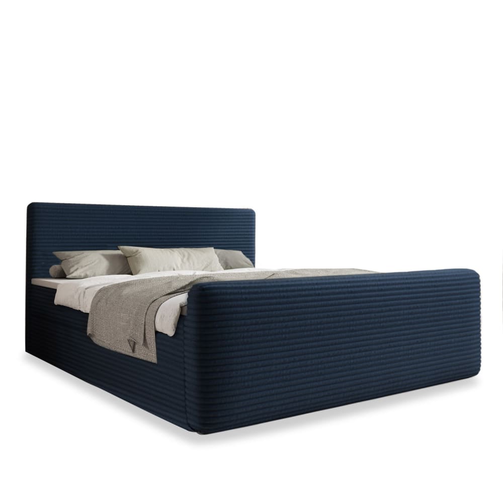 Lit coffre + matelas 180cm en velours côtelé Bleu