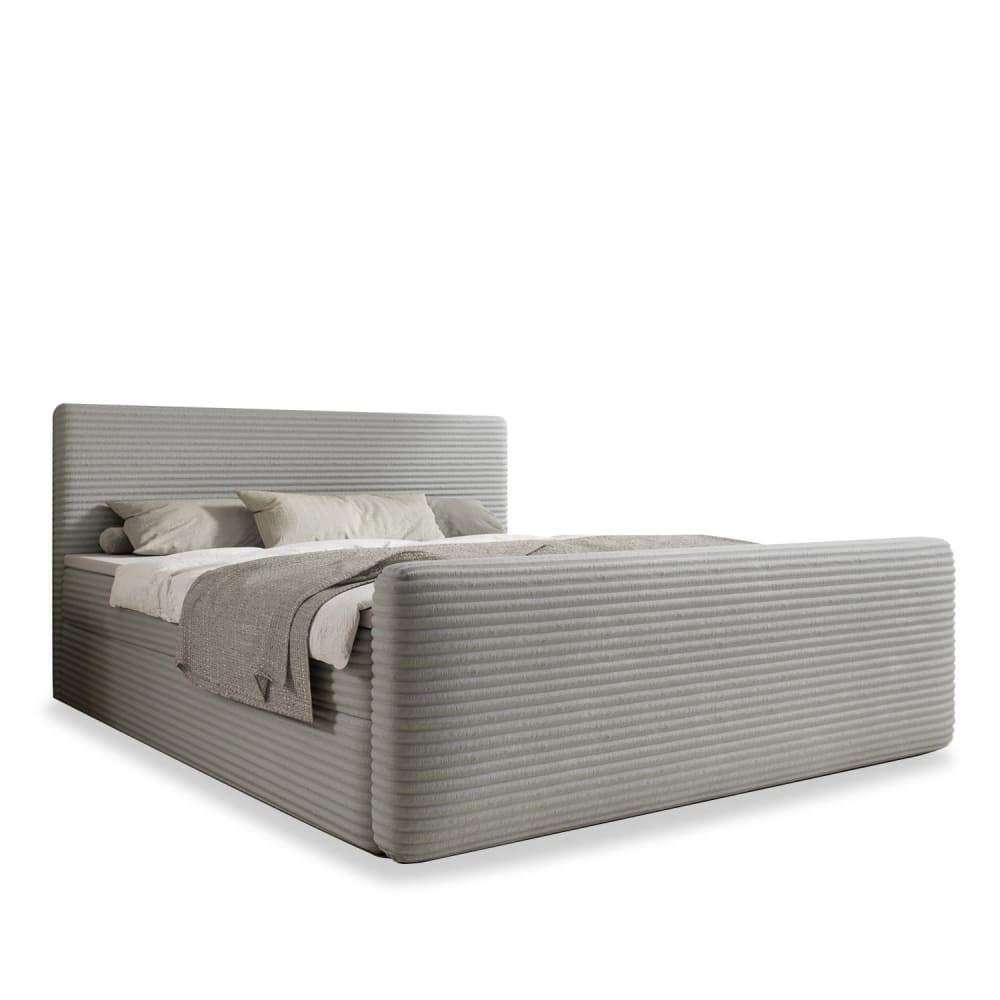 Lit coffre + matelas 160cm en velours côtelé Gris Clair
