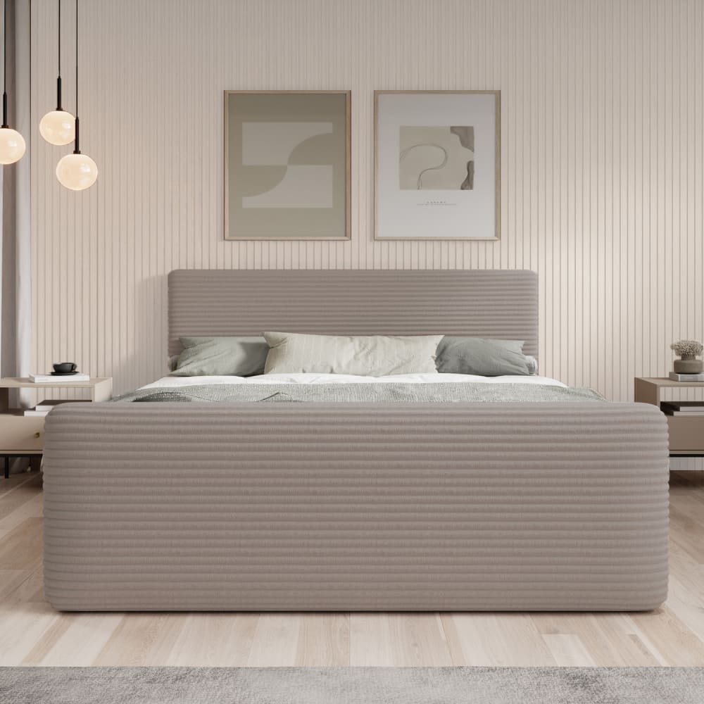 Lit coffre + matelas 160x200cm en velours côtelé Taupe