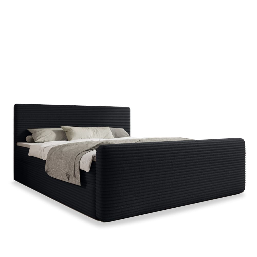 Lit coffre + matelas 140cm en velours côtelé Noir