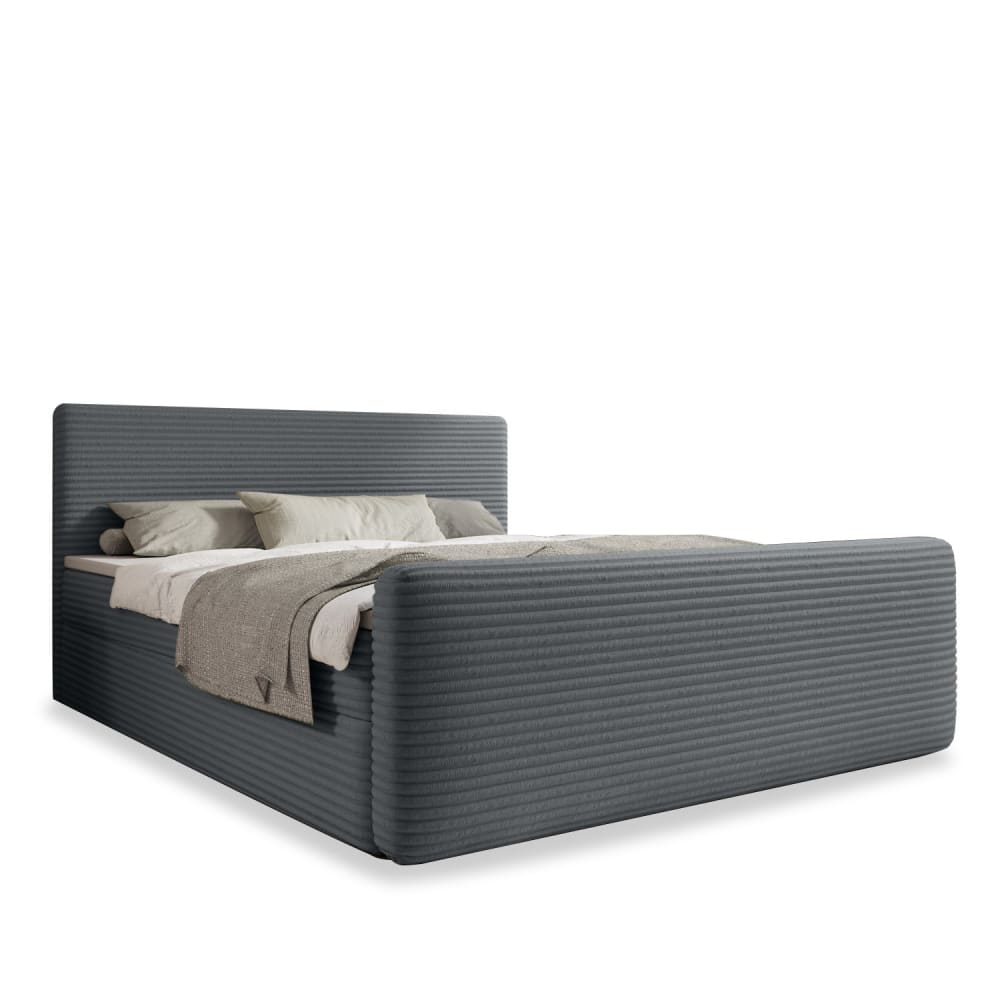 Lit coffre + matelas 180cm en velours côtelé Gris Foncé